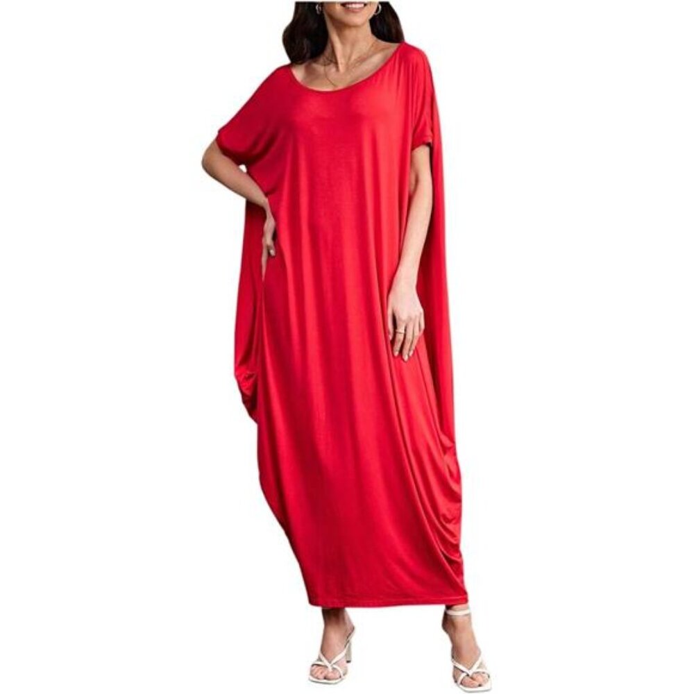 New Women's Caftan Harem Boat Neck Dolman Sleeve Oversized Maxi Dress